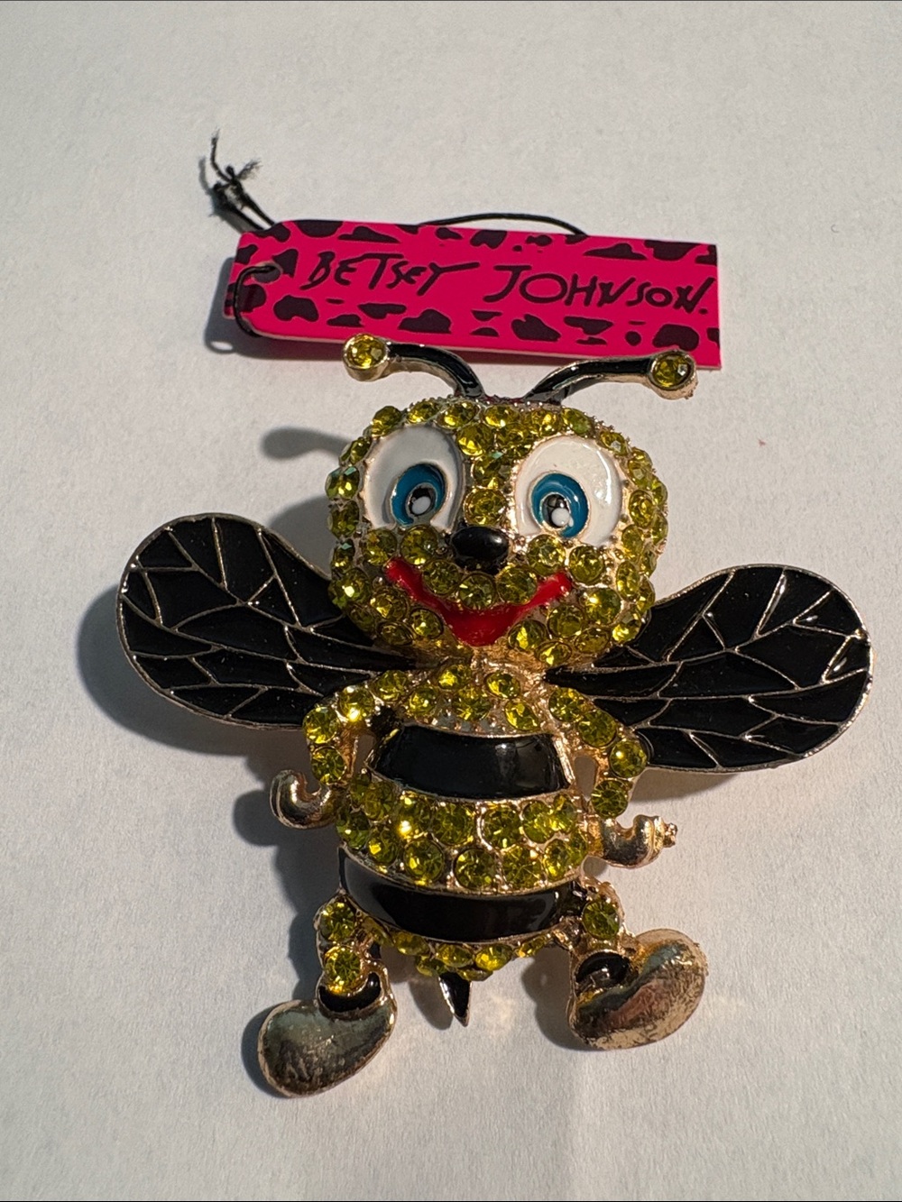 Betsey Johnson Yellow Crystal & Black Enamel Bee Brooch